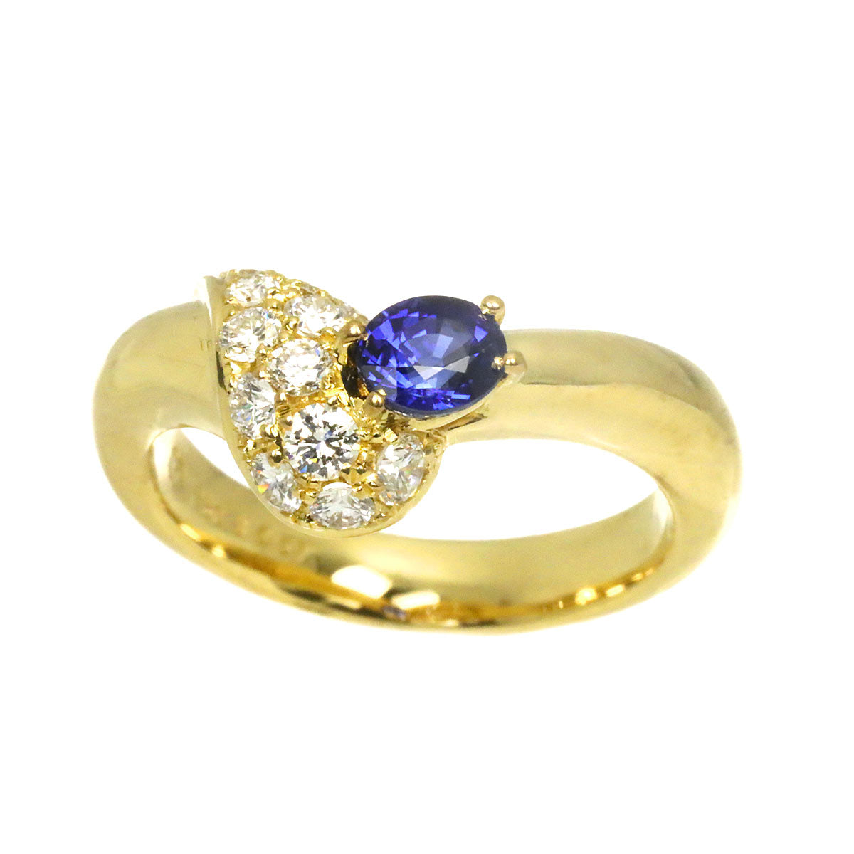 Sapphire 0.57ct Diamnd 0.42ct Ring 18K YG Size6.5-6.75(US)