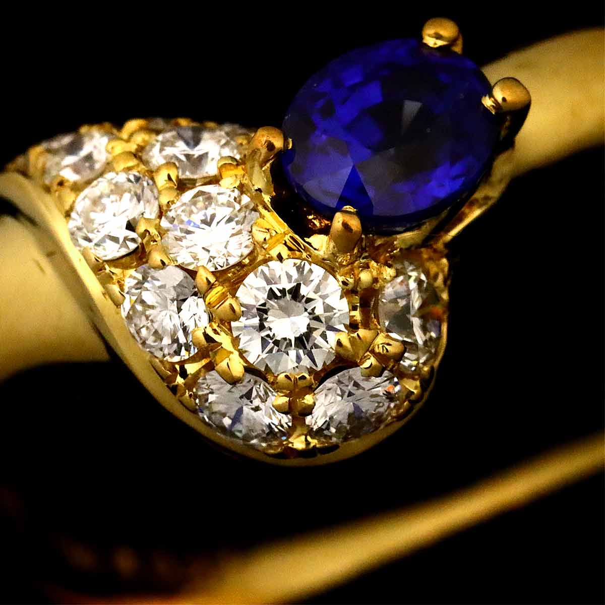 Sapphire 0.57ct Diamnd 0.42ct Ring 18K YG Size6.5-6.75(US)