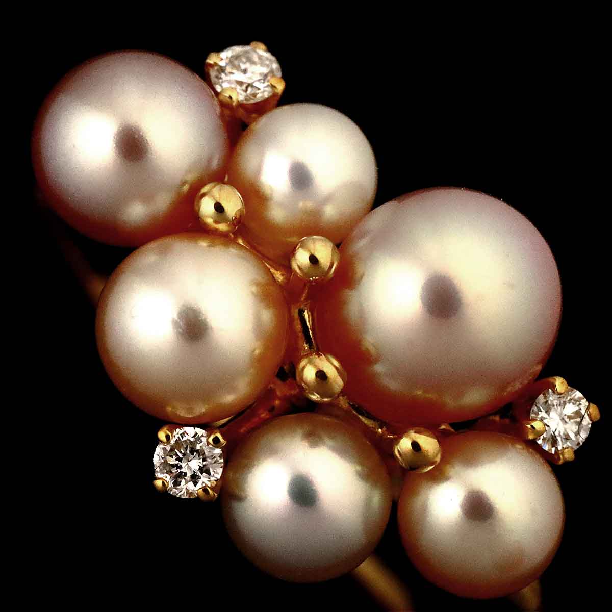 PERLITA Pearl 5.6-3.5mm Diamond 0.05ct Ring 18K YG 5.75-6(US)