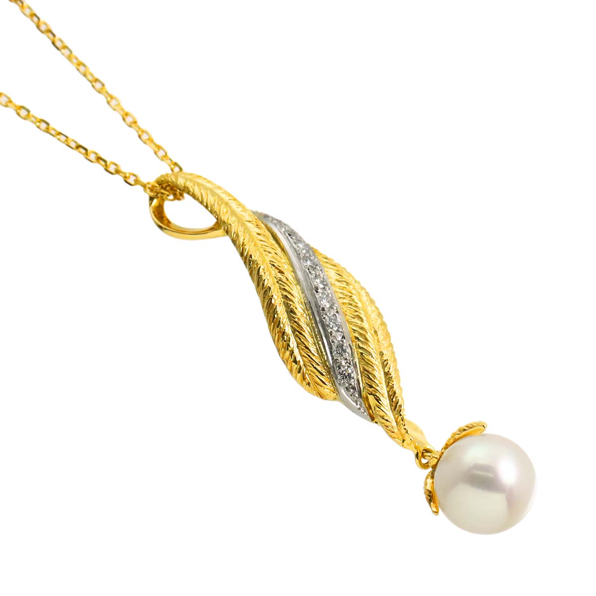 Akoya Pearl 8.2mm Diamond 0.11ct Necklace 18K YG Pt