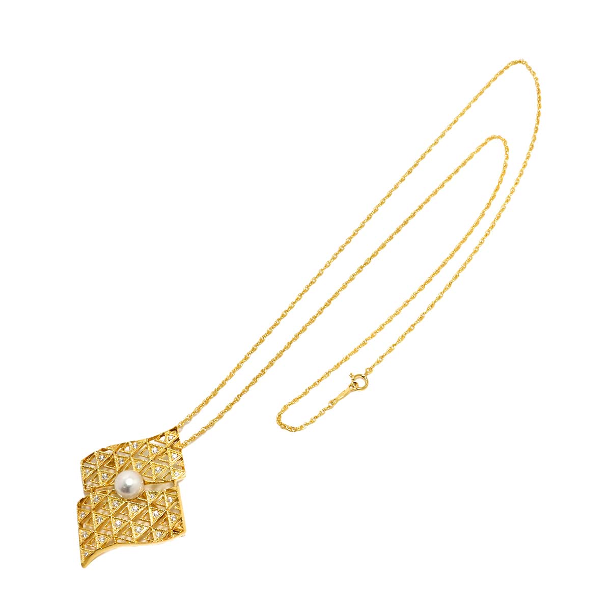 Akoya Pearl 7.8mm Diamond Long Necklace 18K YG 750