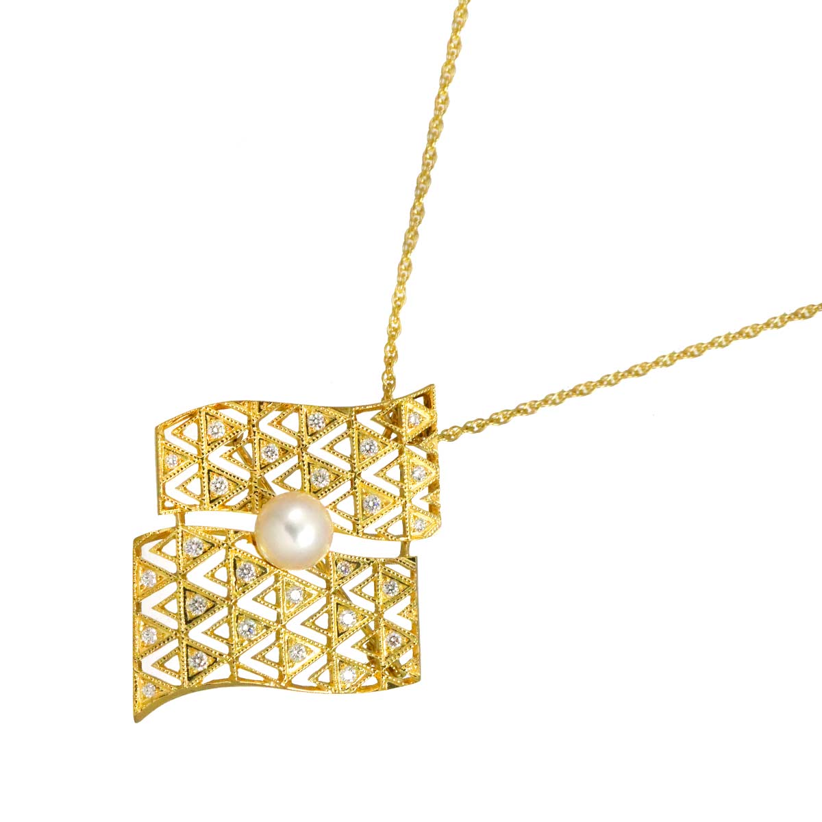 Akoya Pearl 7.8mm Diamond Long Necklace 18K YG 750