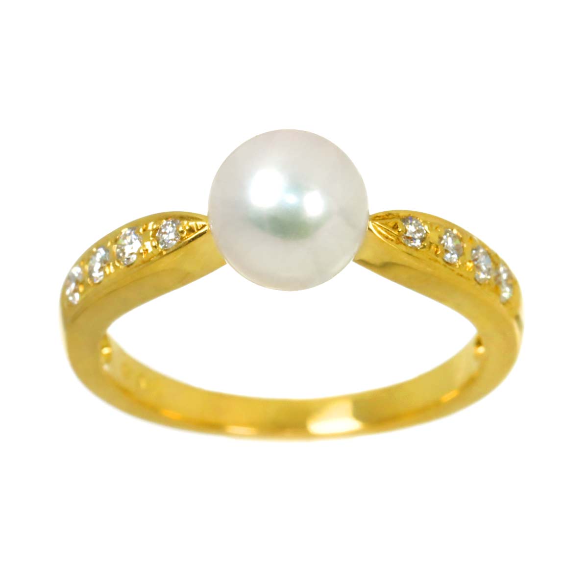 Akoya Pearl 6.3mm Diamond Ring 18K YG 750 size4.5(US)