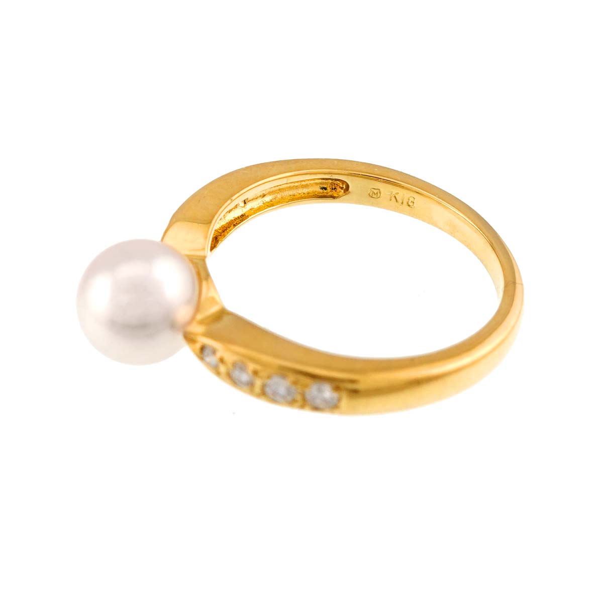 Akoya Pearl 6.3mm Diamond Ring 18K YG 750 size4.5(US)