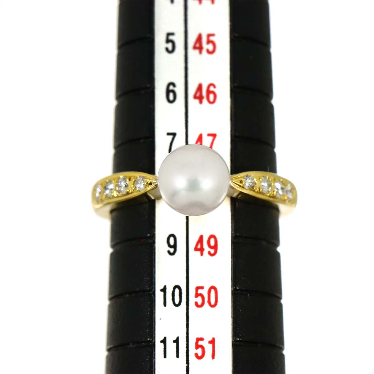 Akoya Pearl 6.3mm Diamond Ring 18K YG 750 size4.5(US)