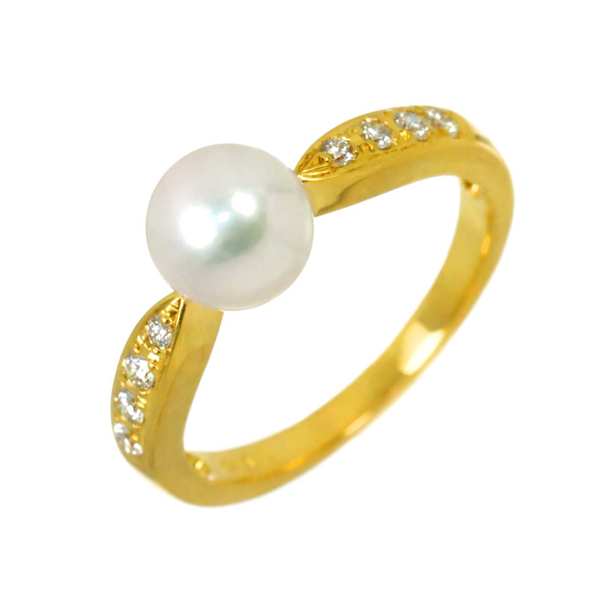 Akoya Pearl 6.3mm Diamond Ring 18K YG 750 size4.5(US)