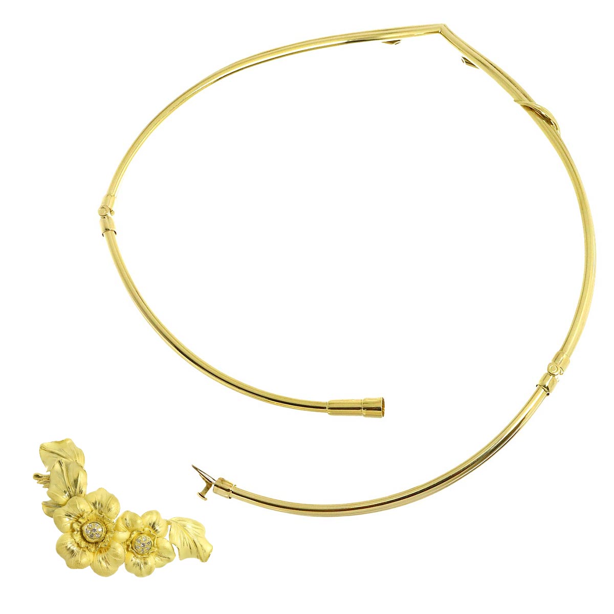 Diamond Flower Necklace Brooch 18K YG 750