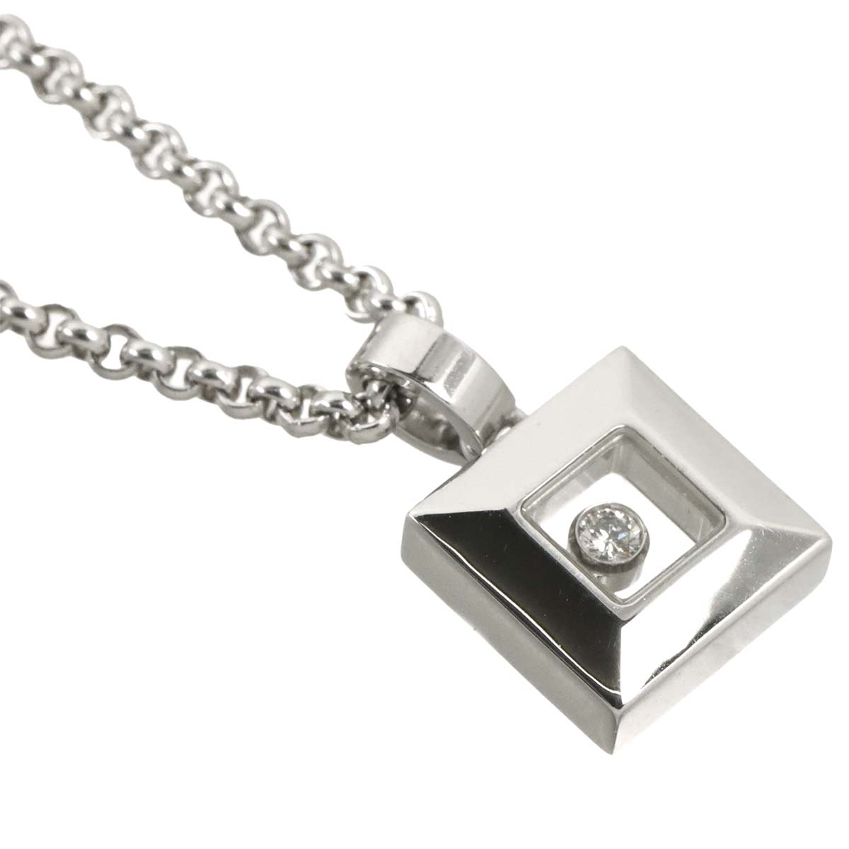 Happy Diamond Square Necklace 18K White Gold 750