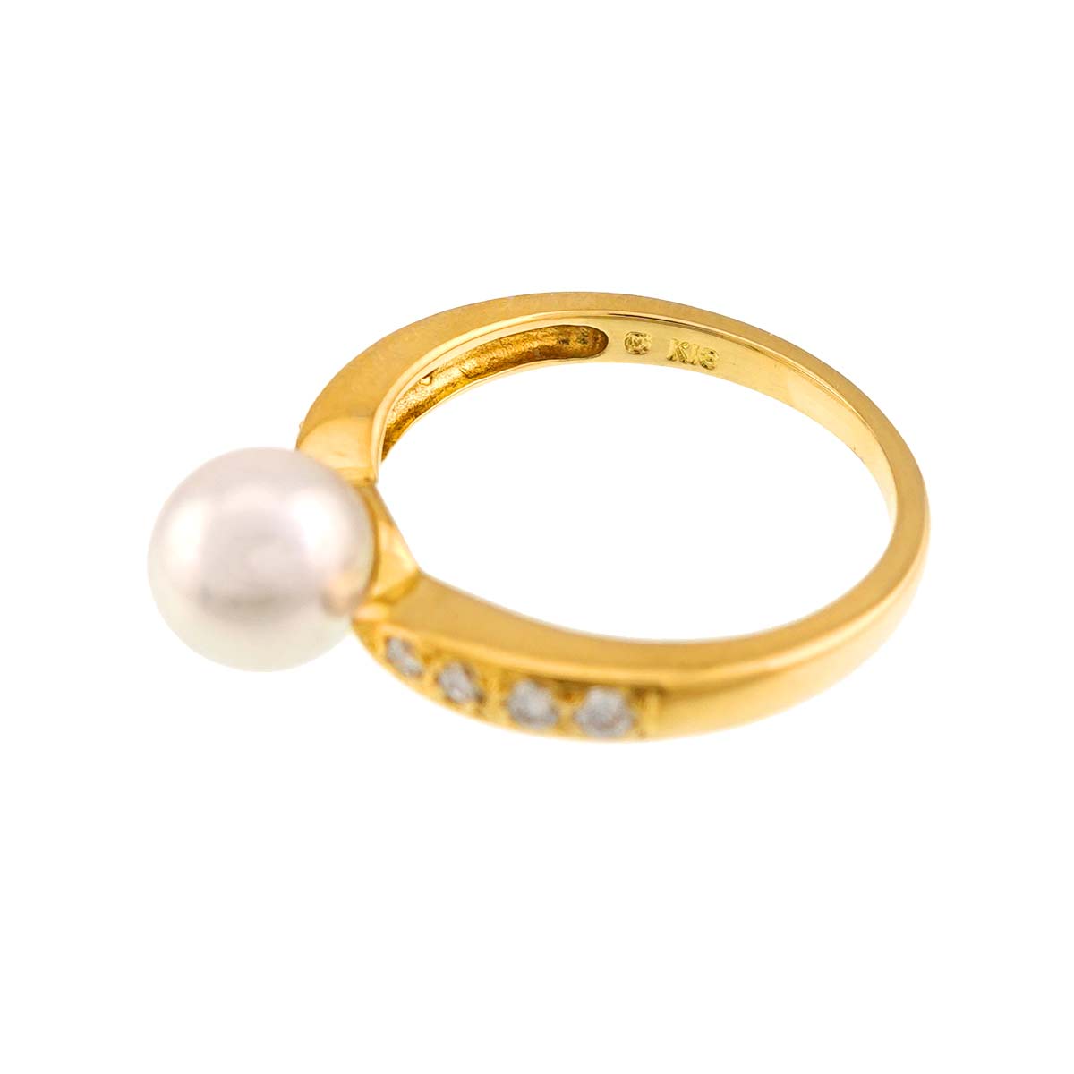 Akoya Pearl 6.2mm Diamond Ring 18K YG 750 size4.5(US)