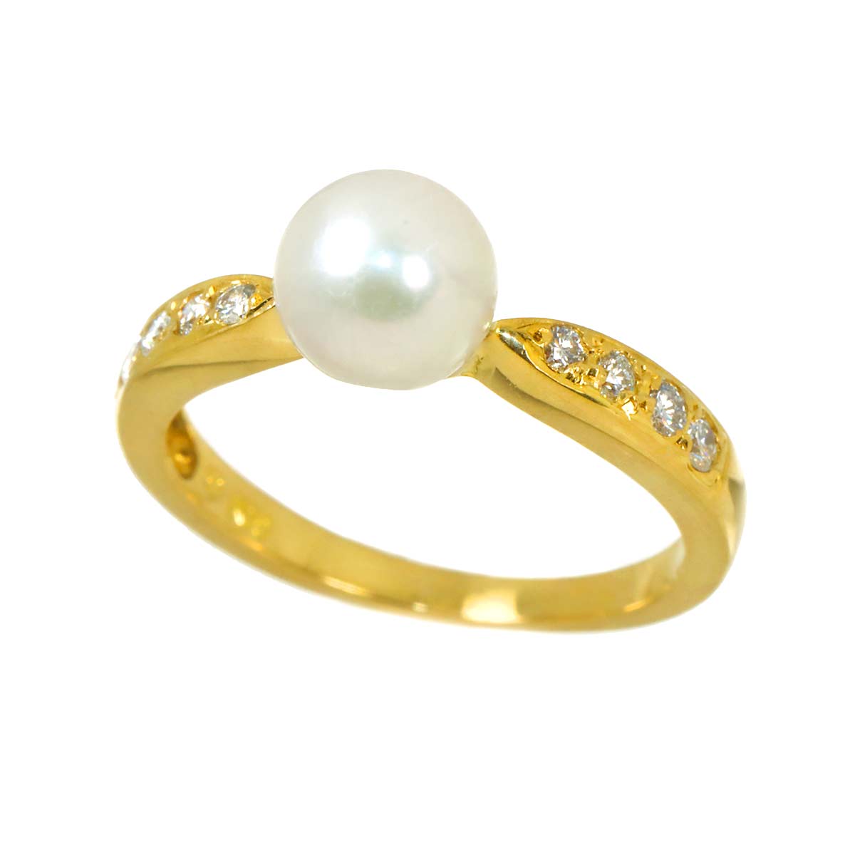 Akoya Pearl 6.2mm Diamond Ring 18K YG 750 size4.5(US)