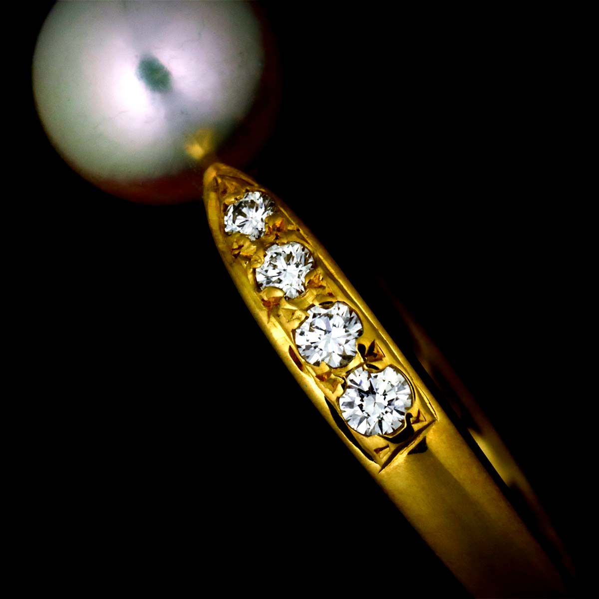Akoya Pearl 6.2mm Diamond Ring 18K YG 750 size4.5(US)