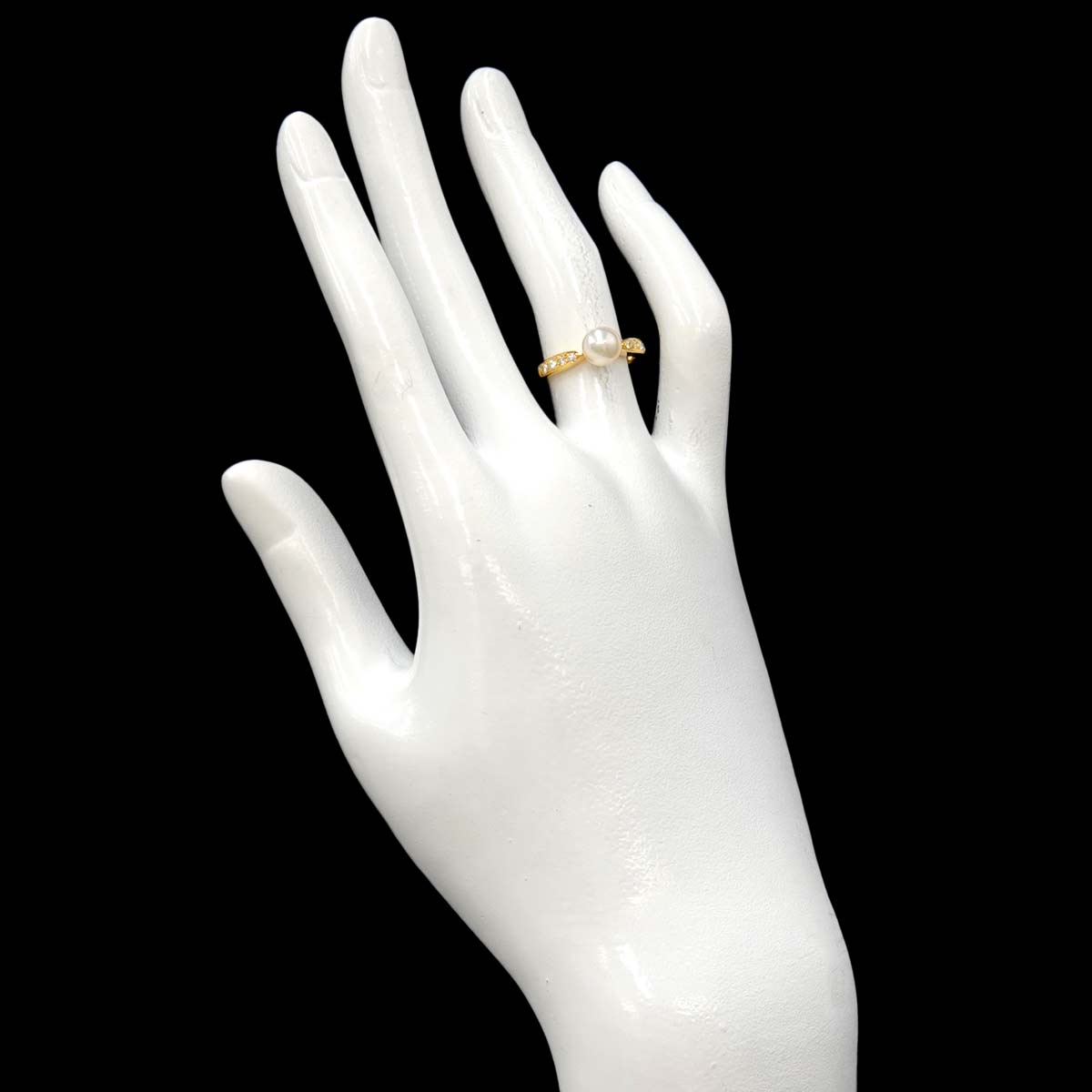 Akoya Pearl 6.2mm Diamond Ring 18K YG 750 size4.5(US)