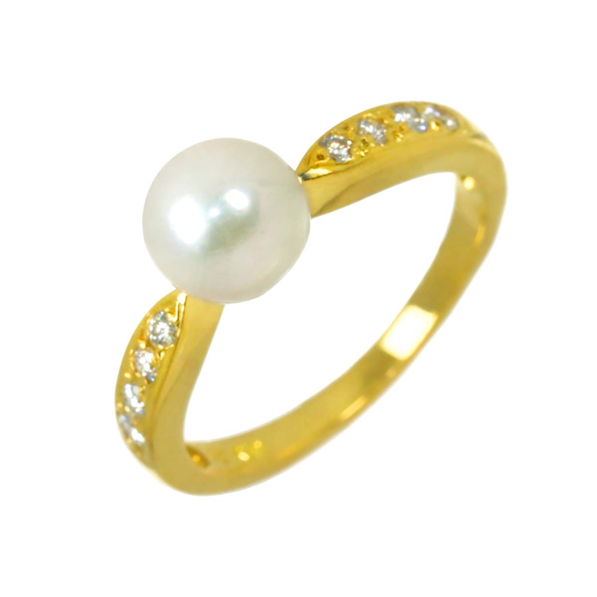 Akoya Pearl 6.2mm Diamond Ring 18K YG 750 size4.5(US)