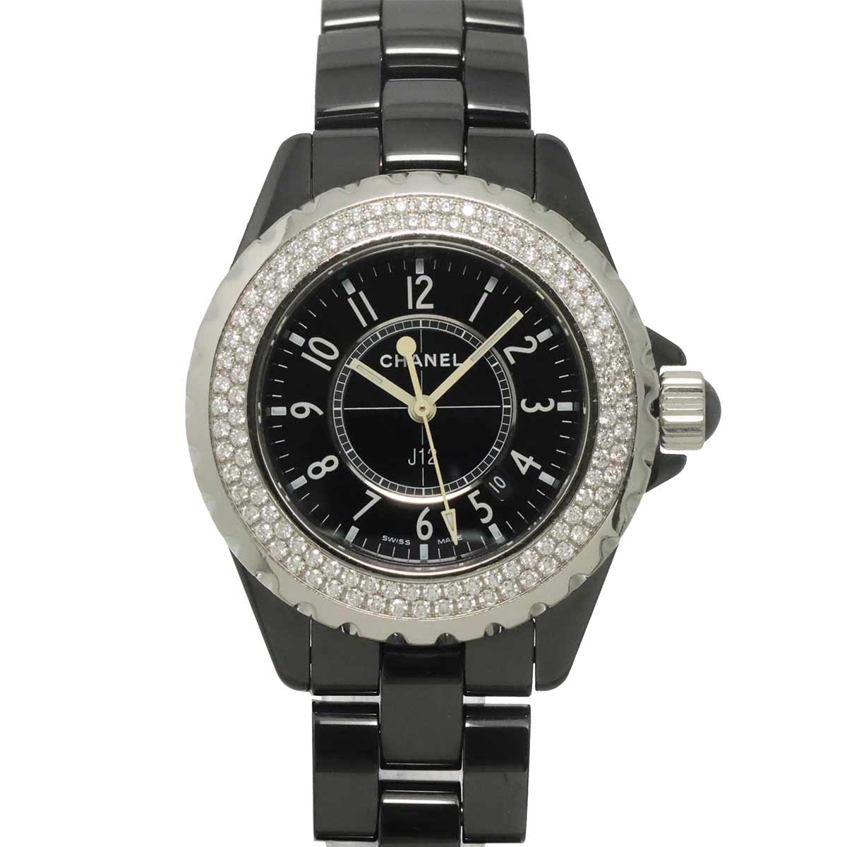 J12 33mm H0949 Diamond bezel Ceramic Date Black Dial Ladies