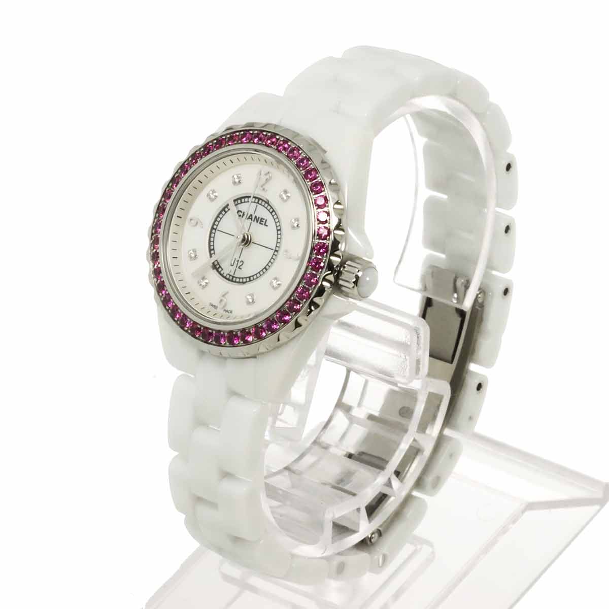 J12 H3243 Pink Sapphire Bezel 8P Diamond White Shell Dial