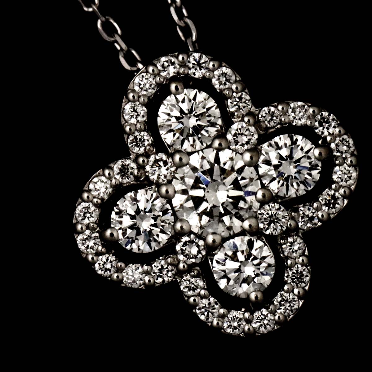 Flower Motif Diamond 0.50ct Necklace Pt Platinum