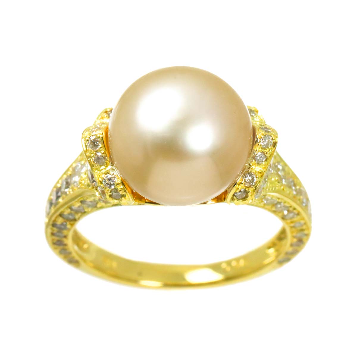 South Sea pearl 10.7mm Diamond 0.96ct Ring 18K K18 YG 750 5.5-5.75(US)