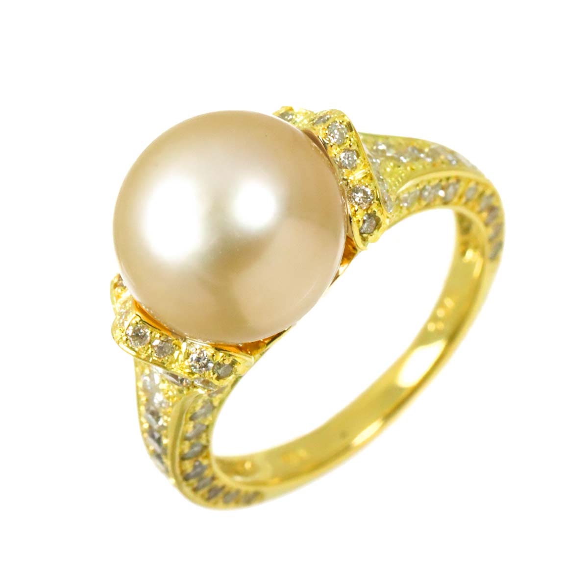 South Sea pearl 10.7mm Diamond 0.96ct Ring 18K K18 YG 750 5.5-5.75(US)