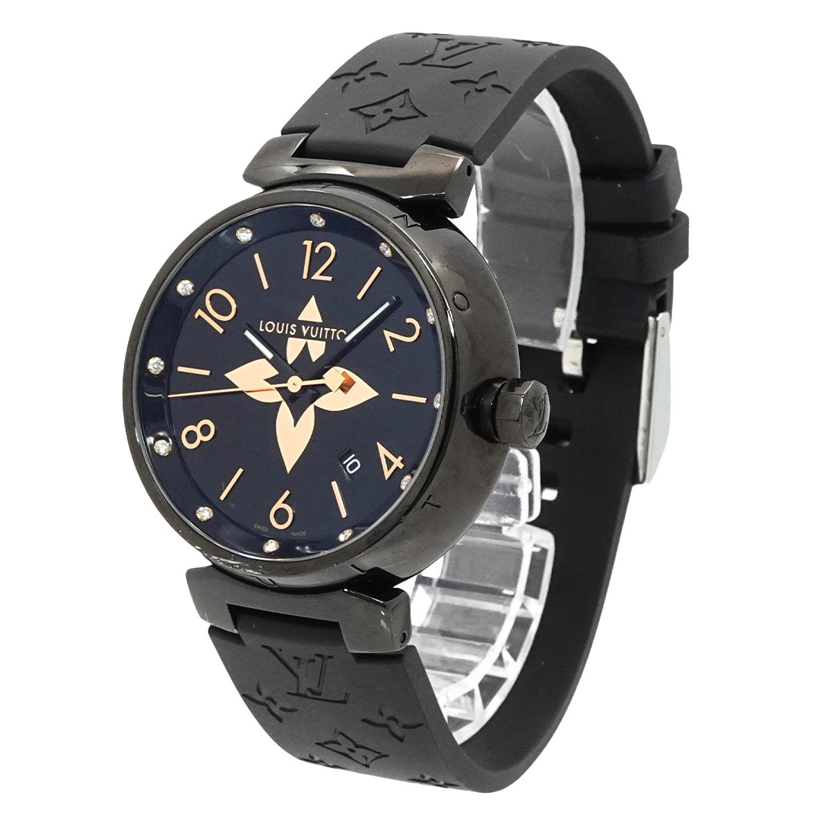 Tambour All Black GM QA049 Diamond Date Black Dial Mens