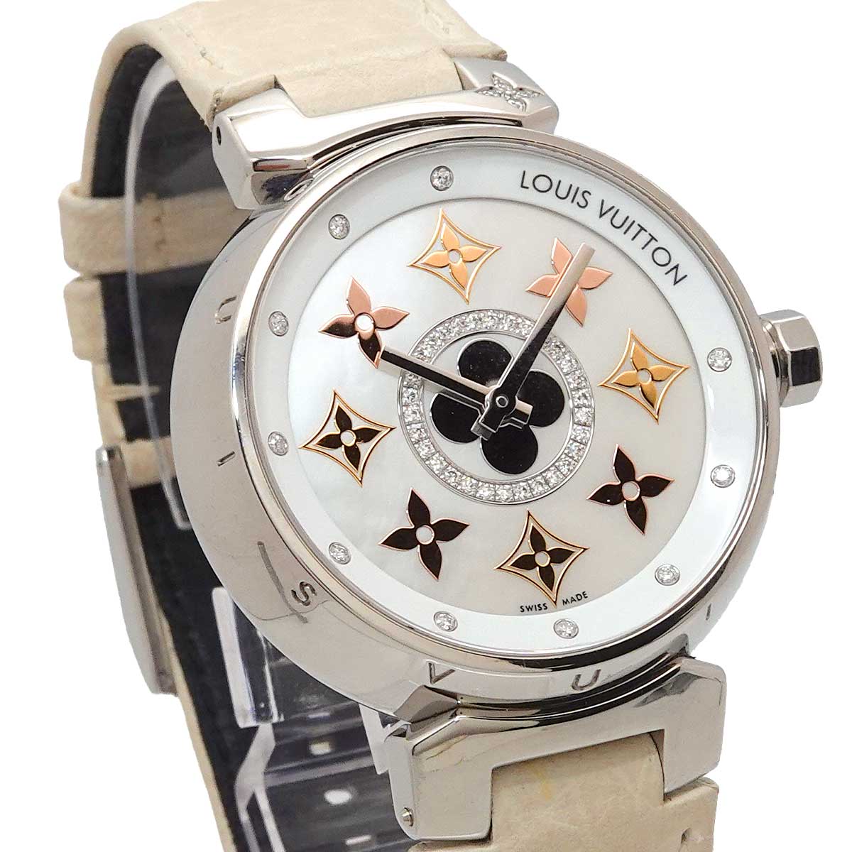 Tambour Q13MT Diamond Quartz White Shell Dial Ladies