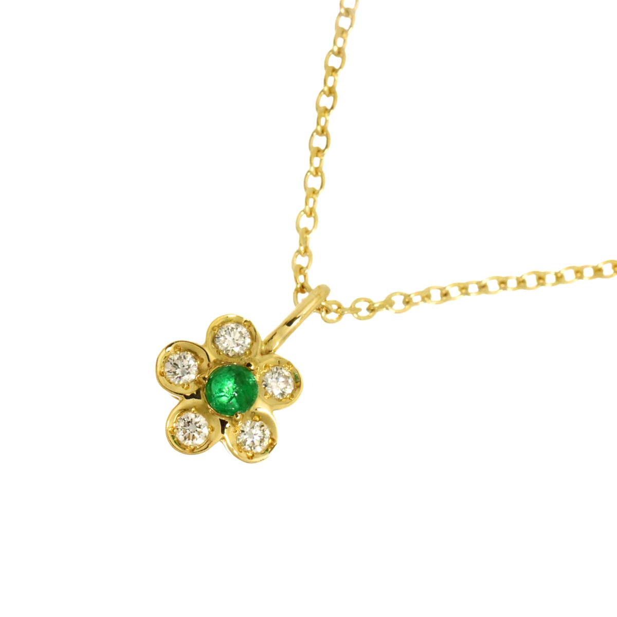 Emerald Diamond Necklace 18K Yellow Gold 750