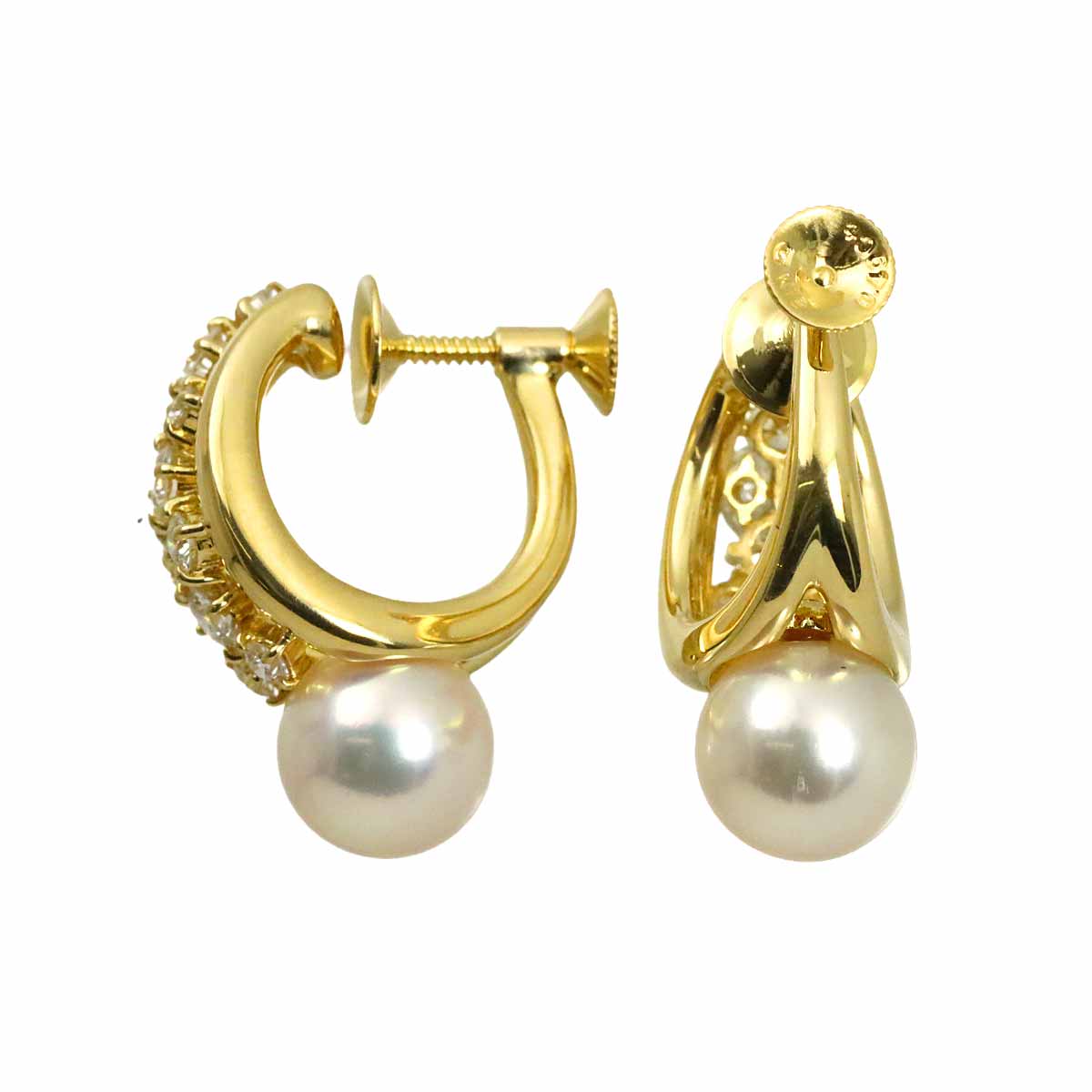 Akoya Pearl 8.1mm Diamond Earrings 18K Yellow Gold 750
