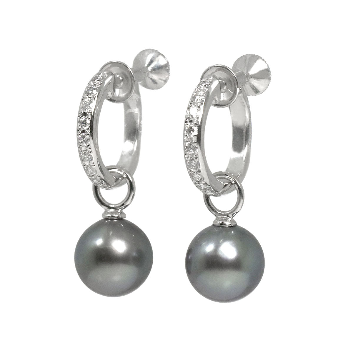 South Sea Pearl 9.1mm Diamond Earrings Clip on 18K WG 750