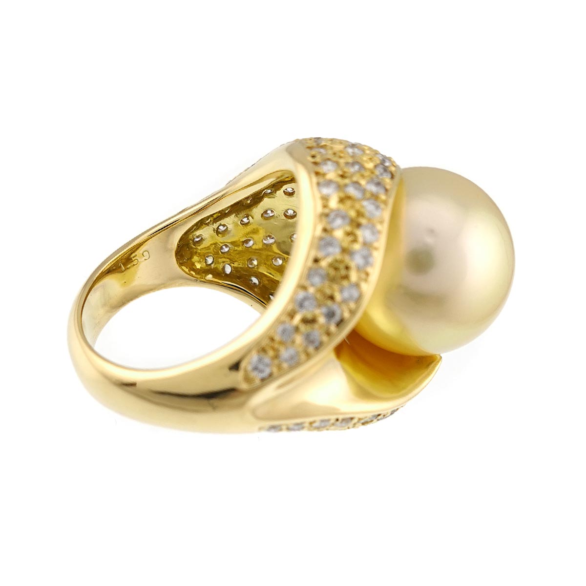 South Sea pearl 14.4mm Diamond 1.59ct Ring K18 YG 750 size:5.5-5.75(US)