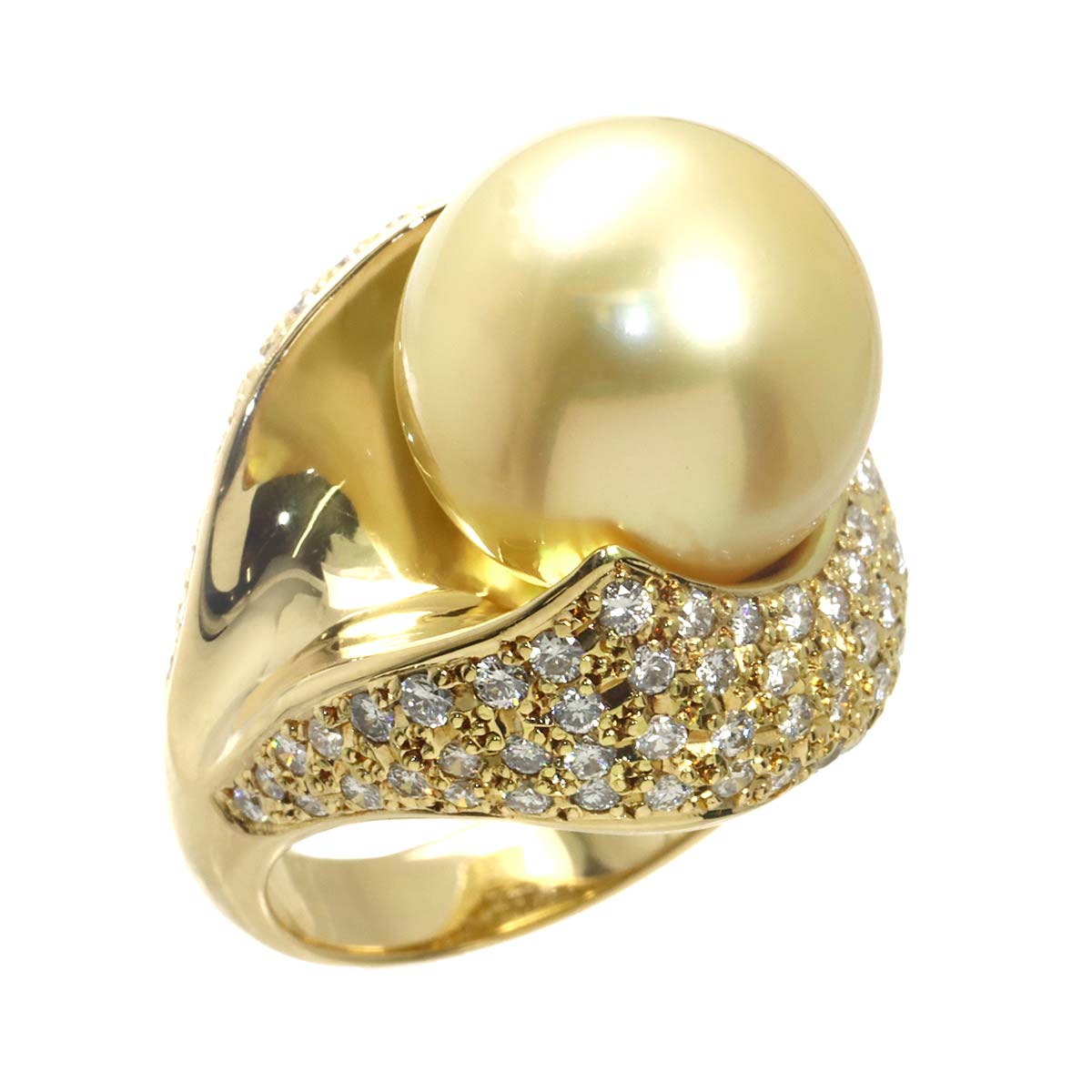 South Sea pearl 14.4mm Diamond 1.59ct Ring K18 YG 750 size:5.5-5.75(US)