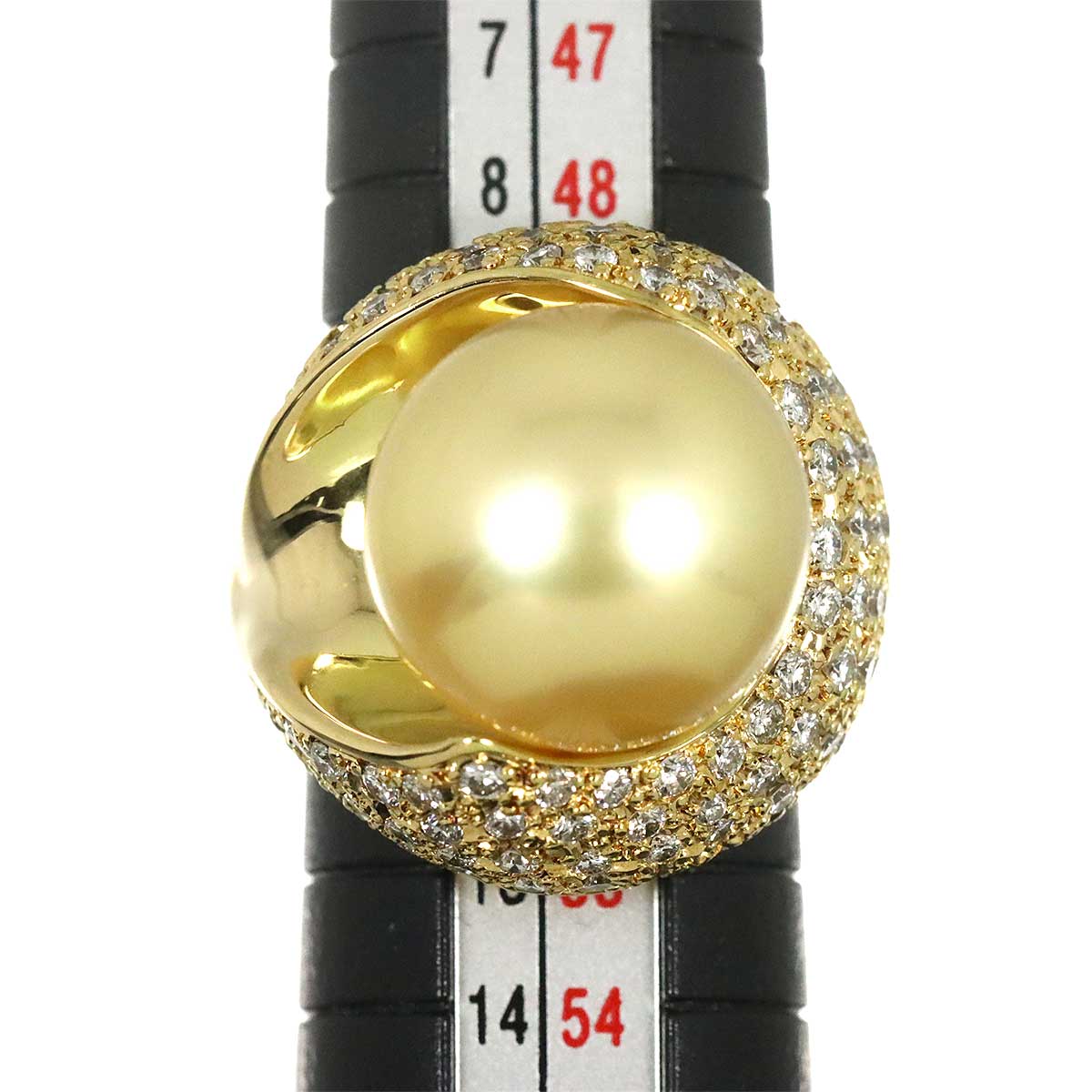 South Sea pearl 14.4mm Diamond 1.59ct Ring K18 YG 750 size:5.5-5.75(US)