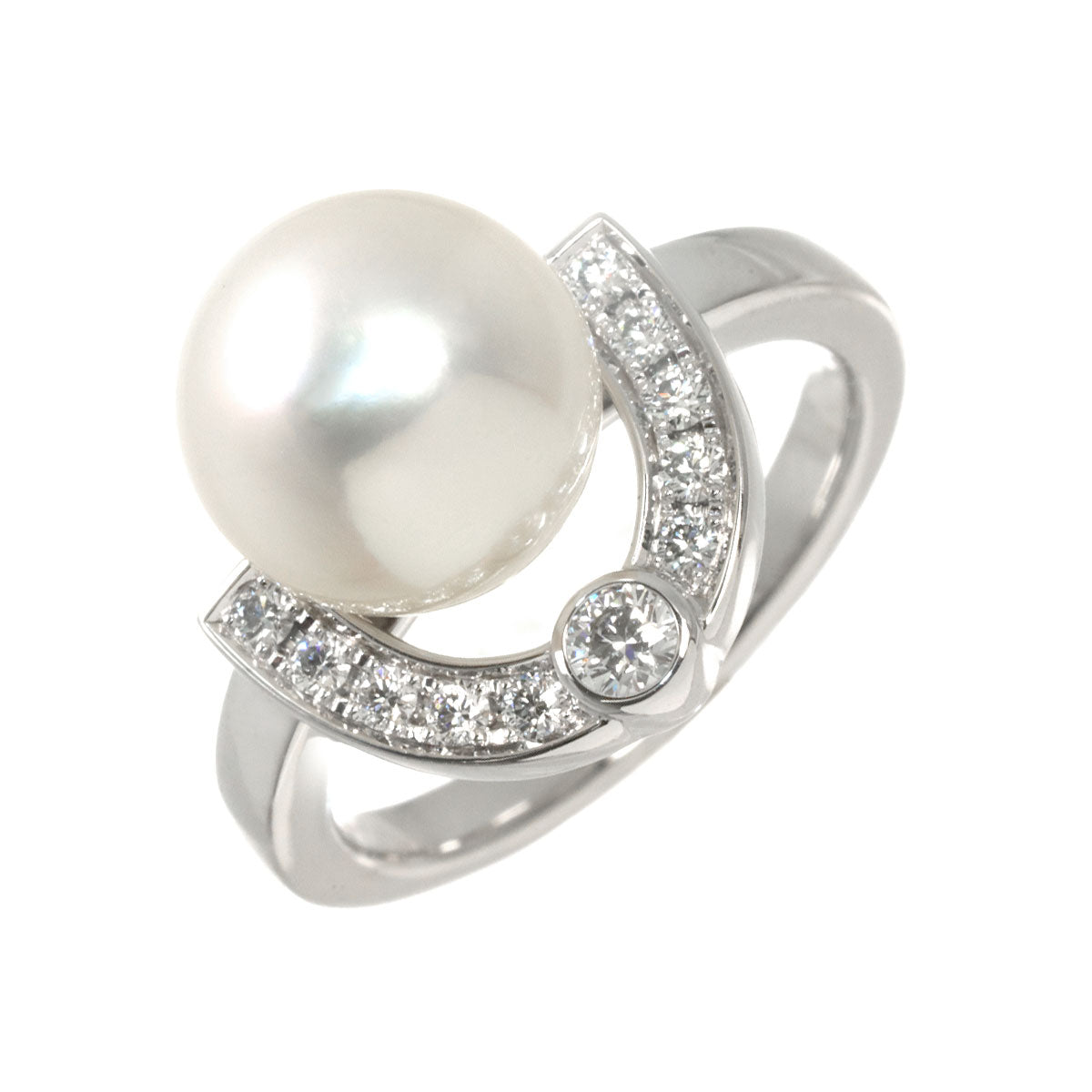 South Sea Pearl 10.3mm Diamond Ring 18K WG 750 6.25-6.5(US)