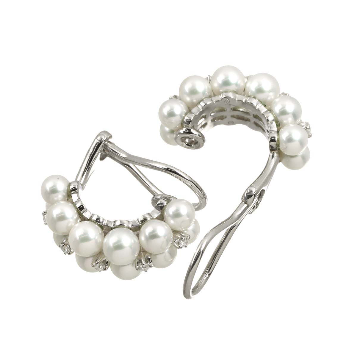Baby Pearl 4.7-4.0mm Diamond Earrings Clip on 18K WG 750