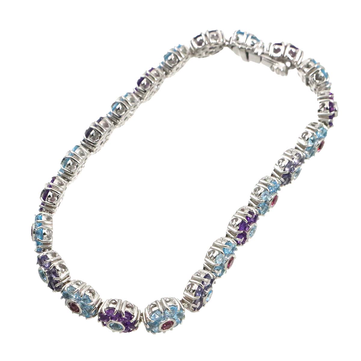 Multi Stone Flower Bracelet 18K White Gold 750