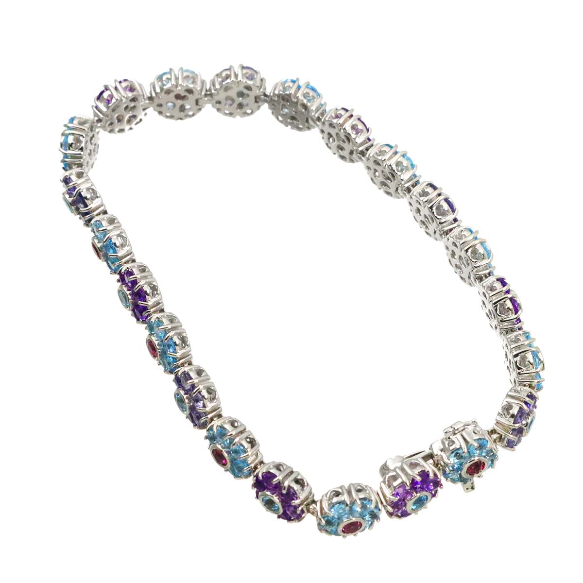 Multi Stone Flower Bracelet 18K White Gold 750