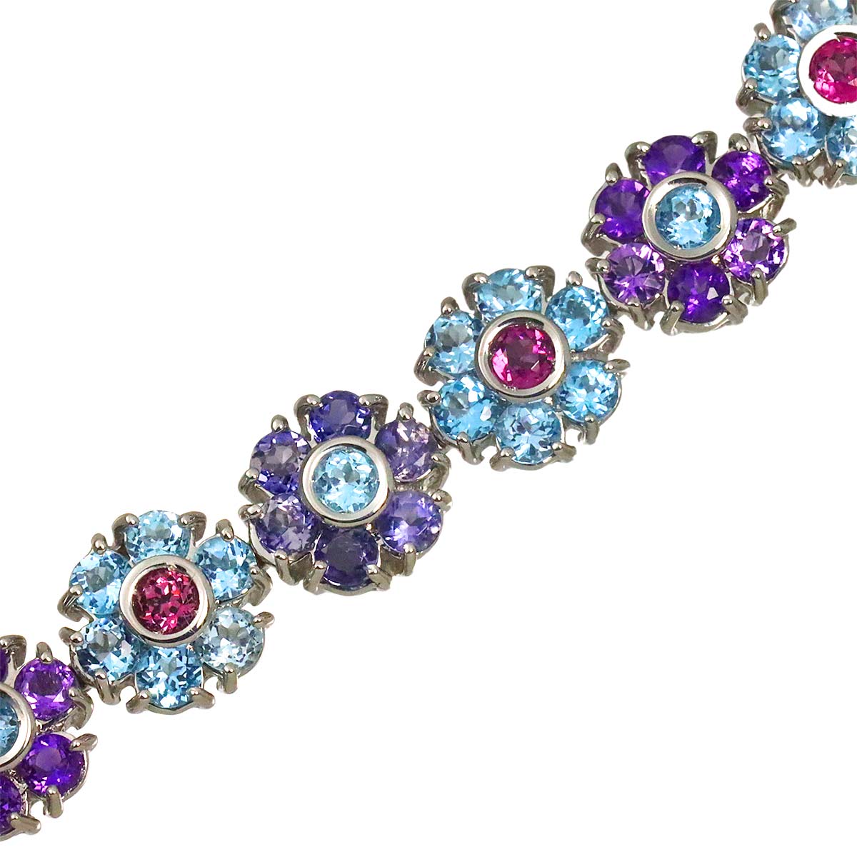 Multi Stone Flower Bracelet 18K White Gold 750