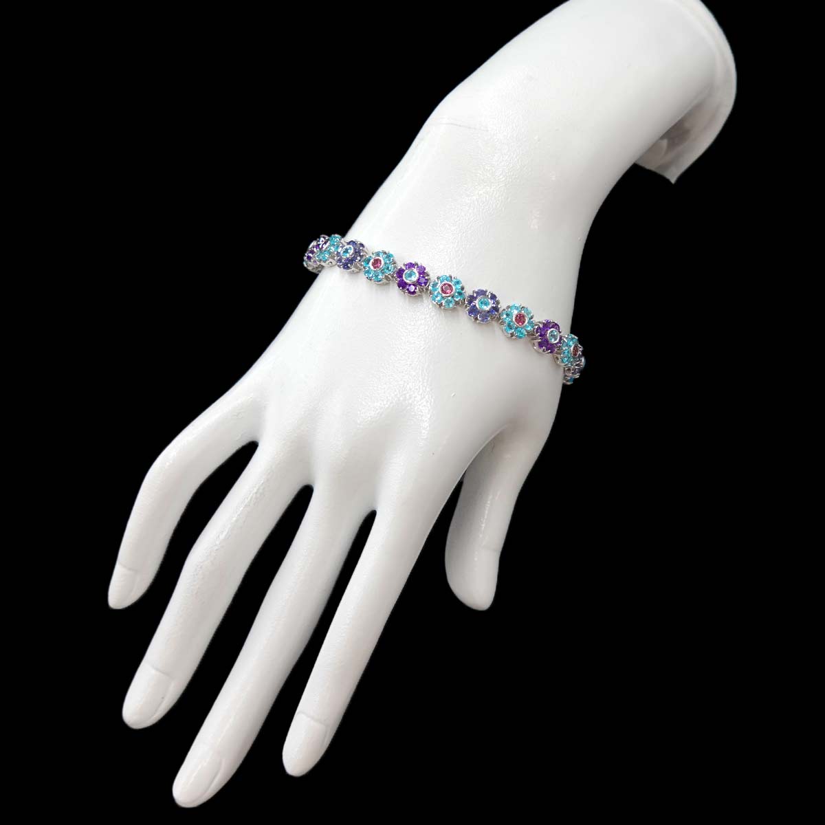 Multi Stone Flower Bracelet 18K White Gold 750