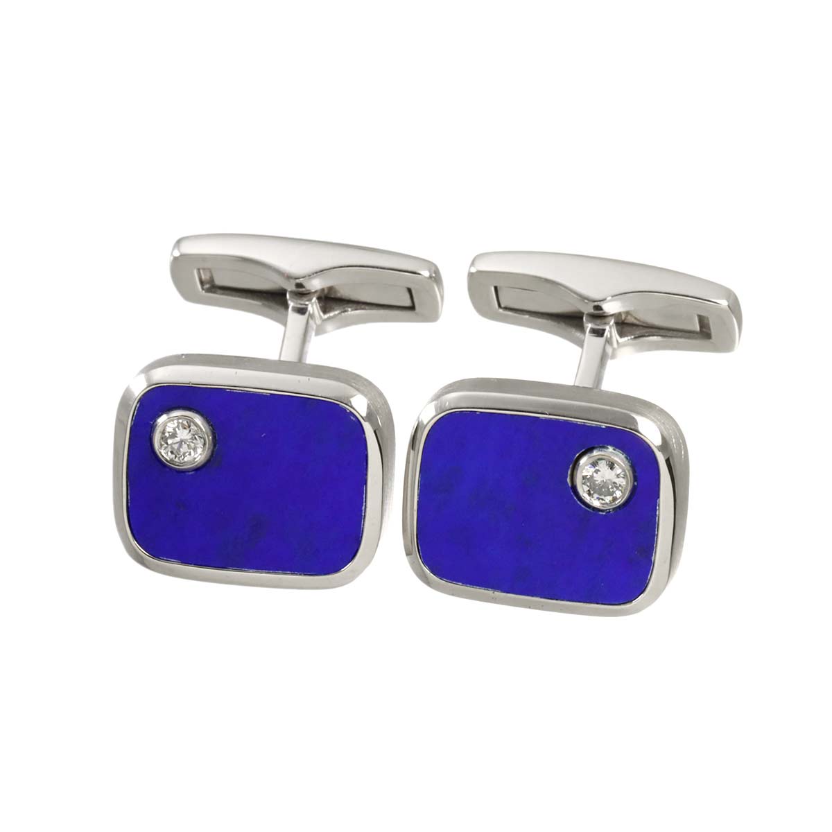 Lapis Lazuli Diamond Cuff Links 18K WG White Gold 750