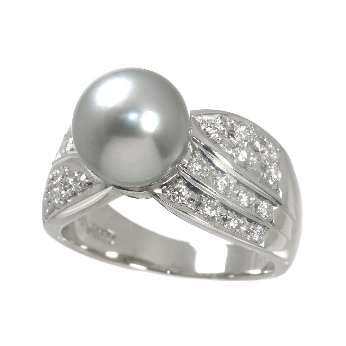 Black Pearl 9.2mm Diamond 0.40ct Ring Platinum size6(US)