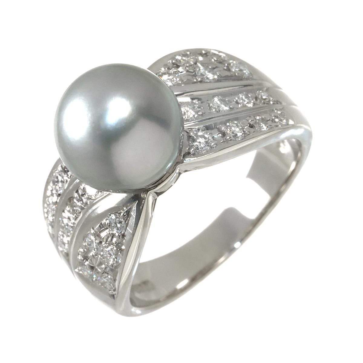 Black Pearl 9.2mm Diamond 0.40ct Ring Platinum size6(US)