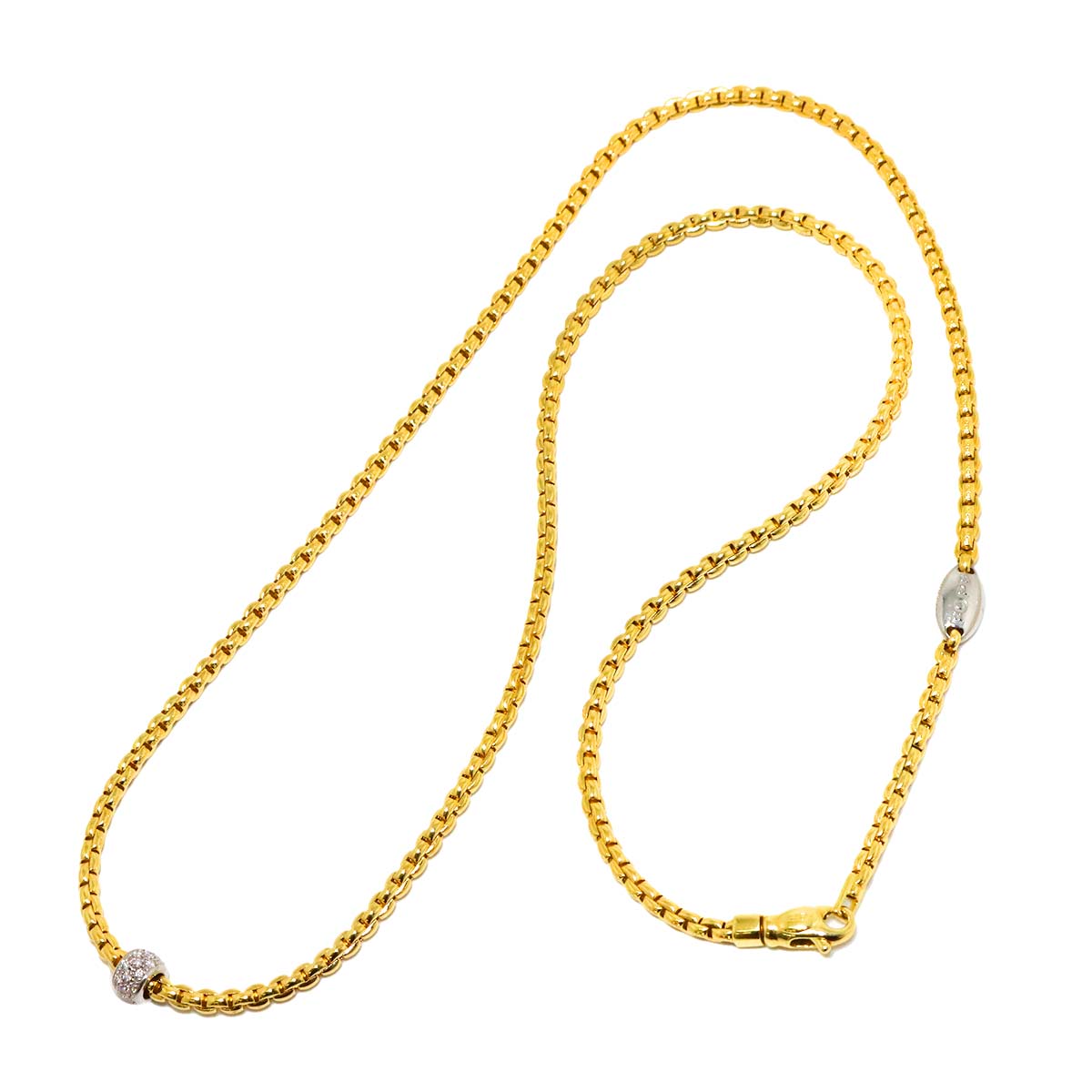 Diamond 0.19ct Long Necklace 18K Yellow White Gold 750
