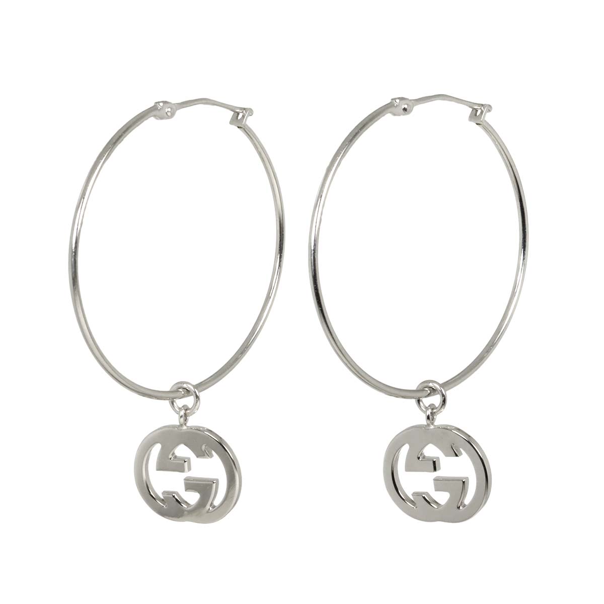 Logo Hoop Earrings Pierced 18K White Gold 750