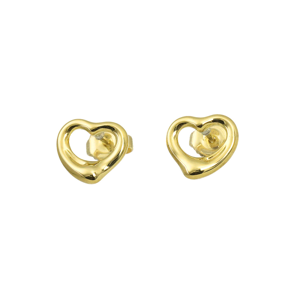 Open Heart Earrings Pierced 18K Yellow Gold 750