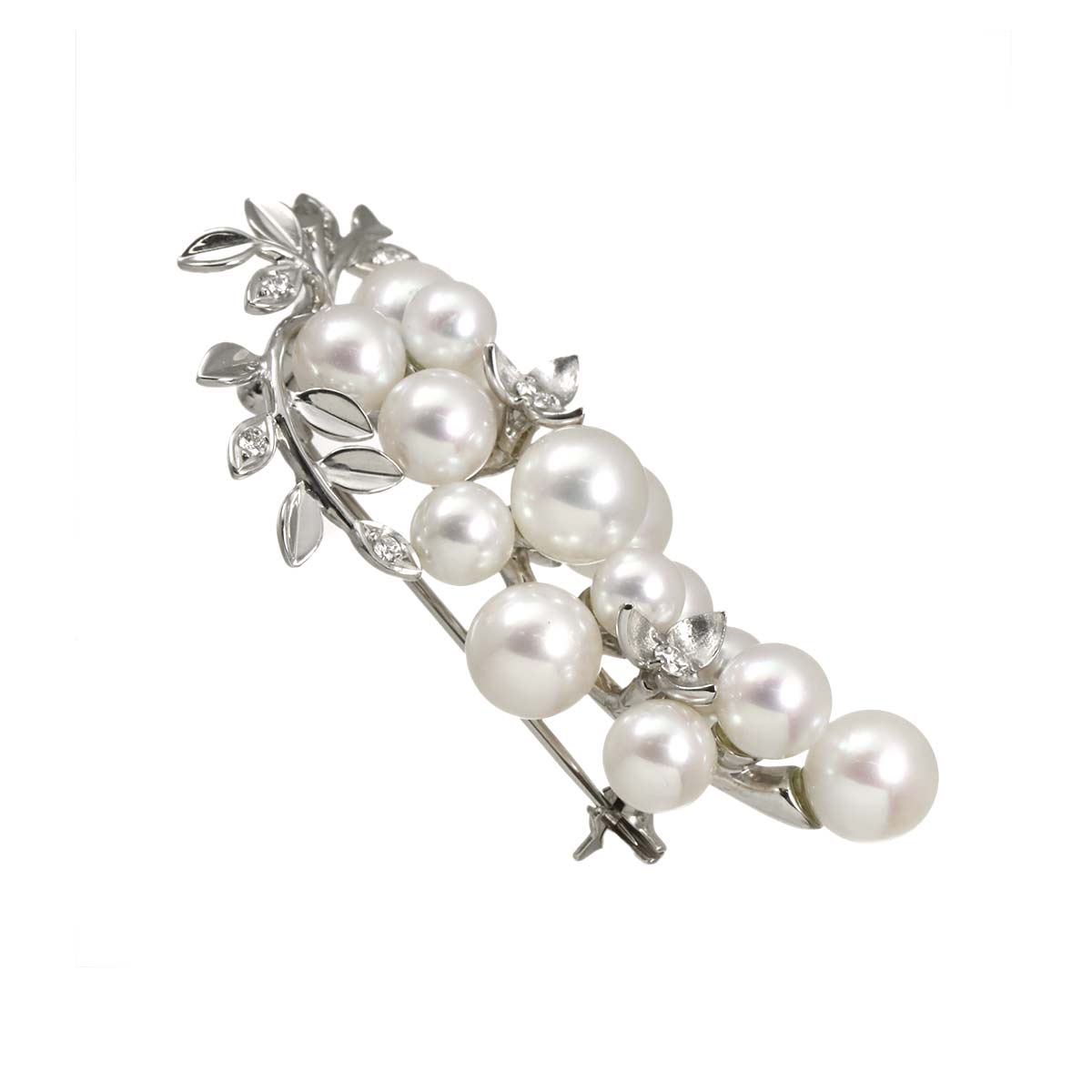 Akoya Pearl 7.5-5.1mm Diamond Brooch 18K White Gold 750