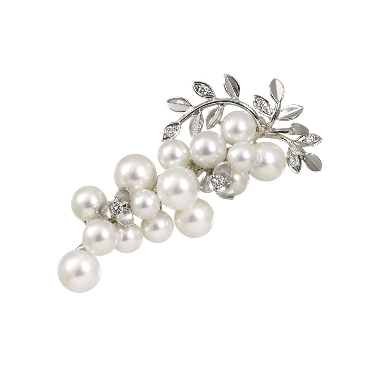 Akoya Pearl 7.5-5.1mm Diamond Brooch 18K White Gold 750