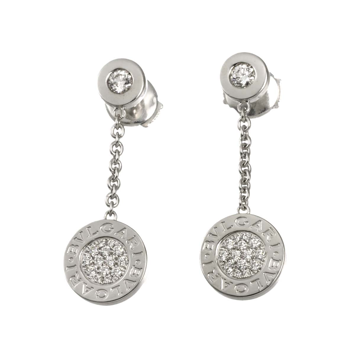 Double Logo Diamond Earrings Pierced 18K White Gold 750
