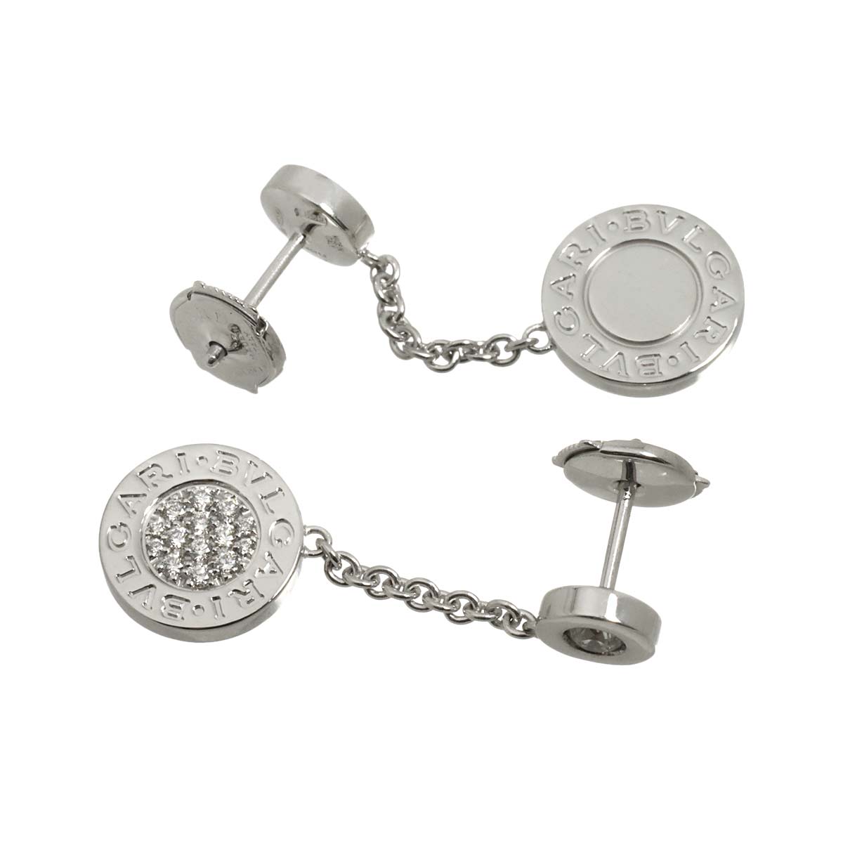 Double Logo Diamond Earrings Pierced 18K White Gold 750