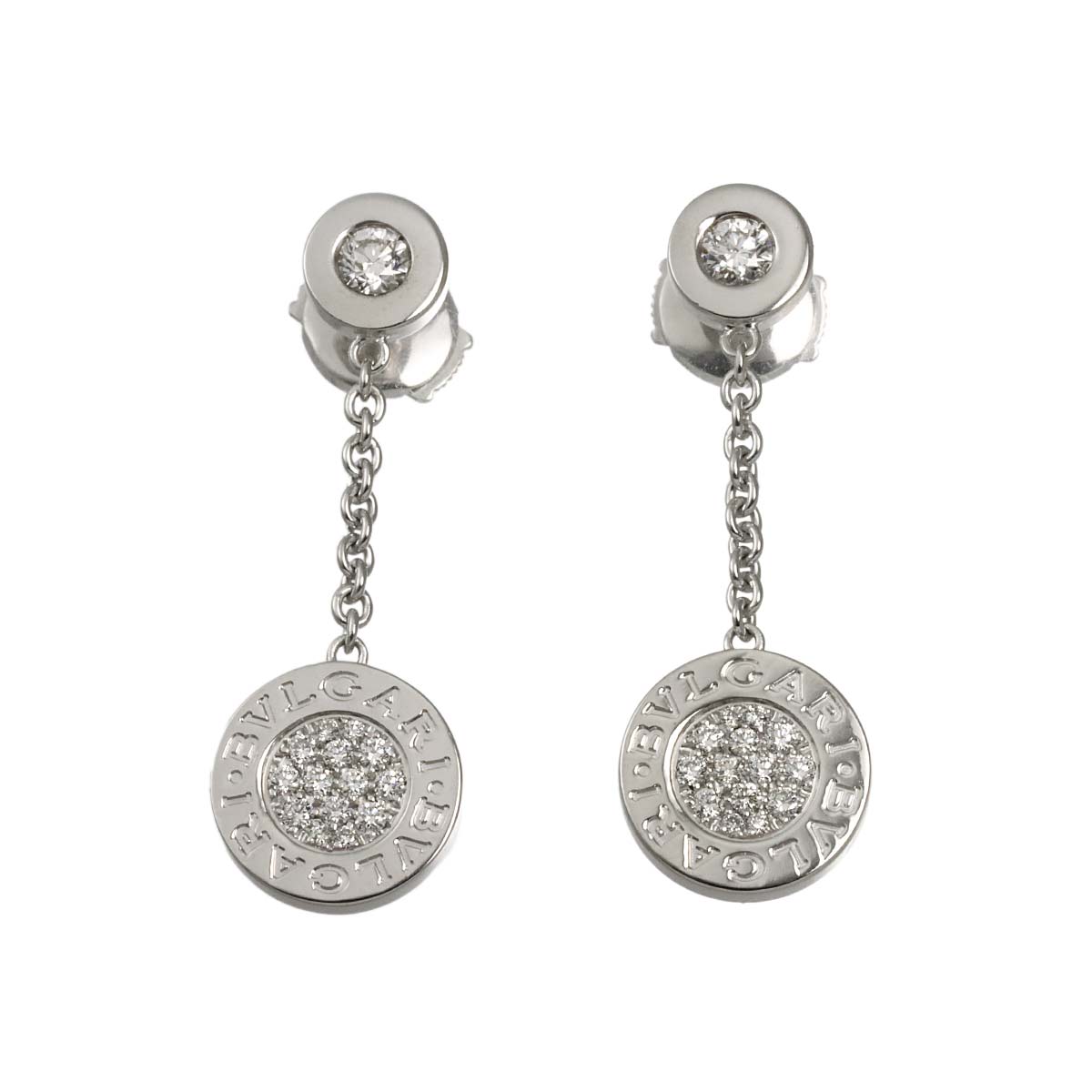 Double Logo Diamond Earrings Pierced 18K White Gold 750