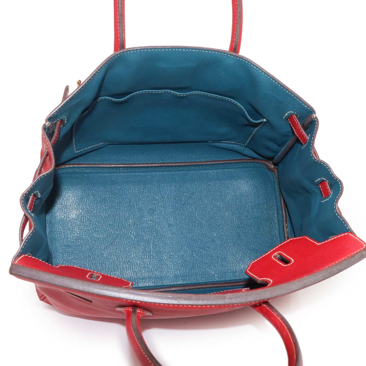 Candy Birkin 30 Hand Bag Veau Epsom Rouge Casaque Bleu Thalassa