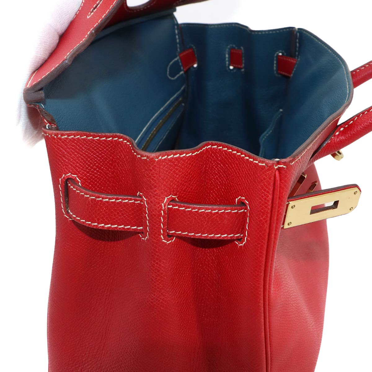Candy Birkin 30 Hand Bag Veau Epsom Rouge Casaque Bleu Thalassa