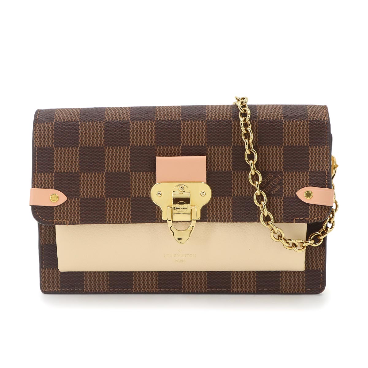 Damier Vavin Chain Long Wallet Ebene White Pink N60237